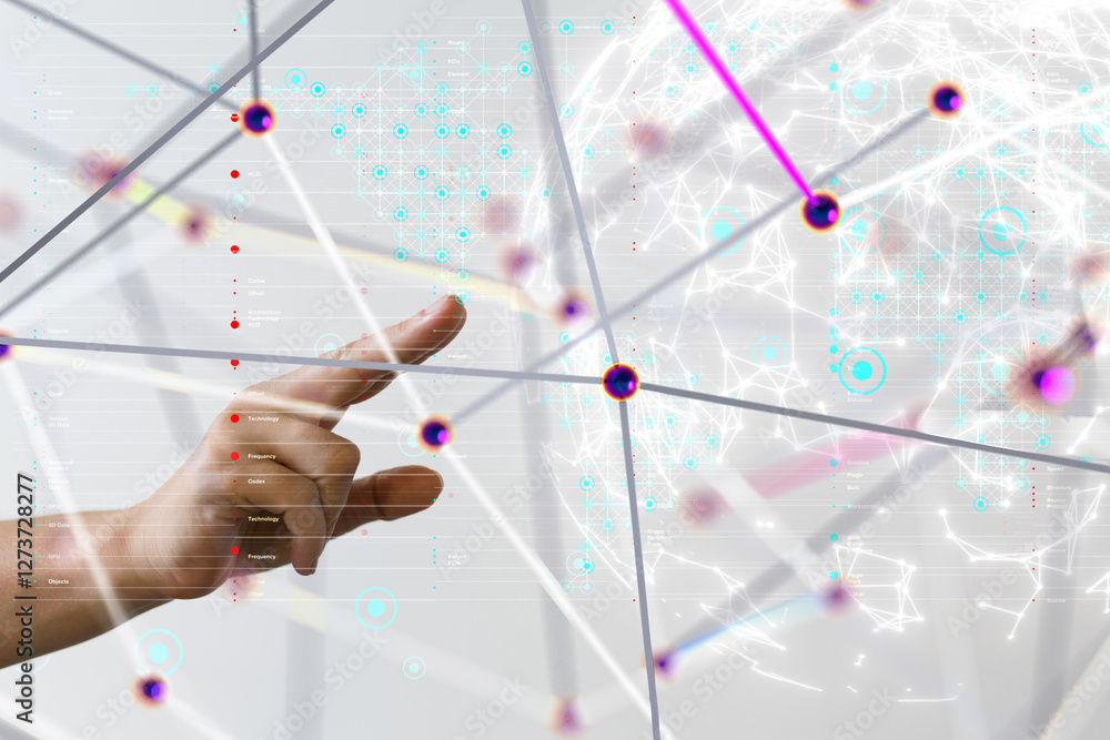 Poster Neural network 3D illustration. Big data and cybersecurity - 3d