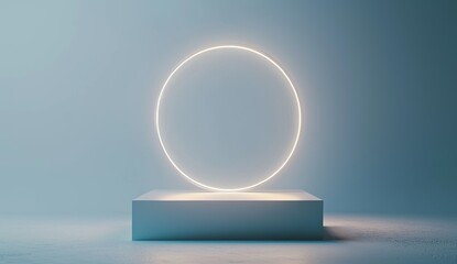 A blank gray display and natural light design create a luxury scene for showcasing a high-end product on a minimalist fashion backdrop