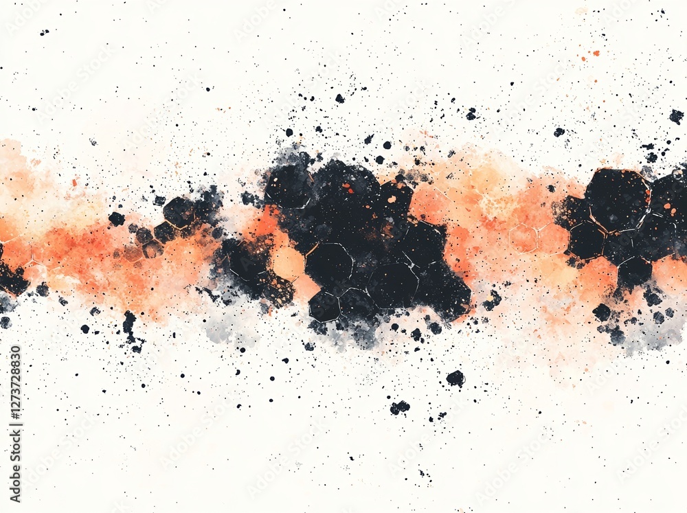 Poster background with a technical and abstract design that includes colorful hexagons