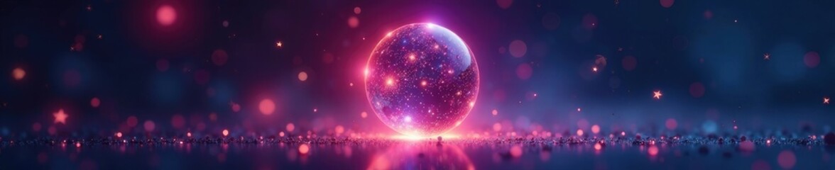 Obraz premium Glistening sphere suspended in air amidst stars, radiant, glow, futuristic
