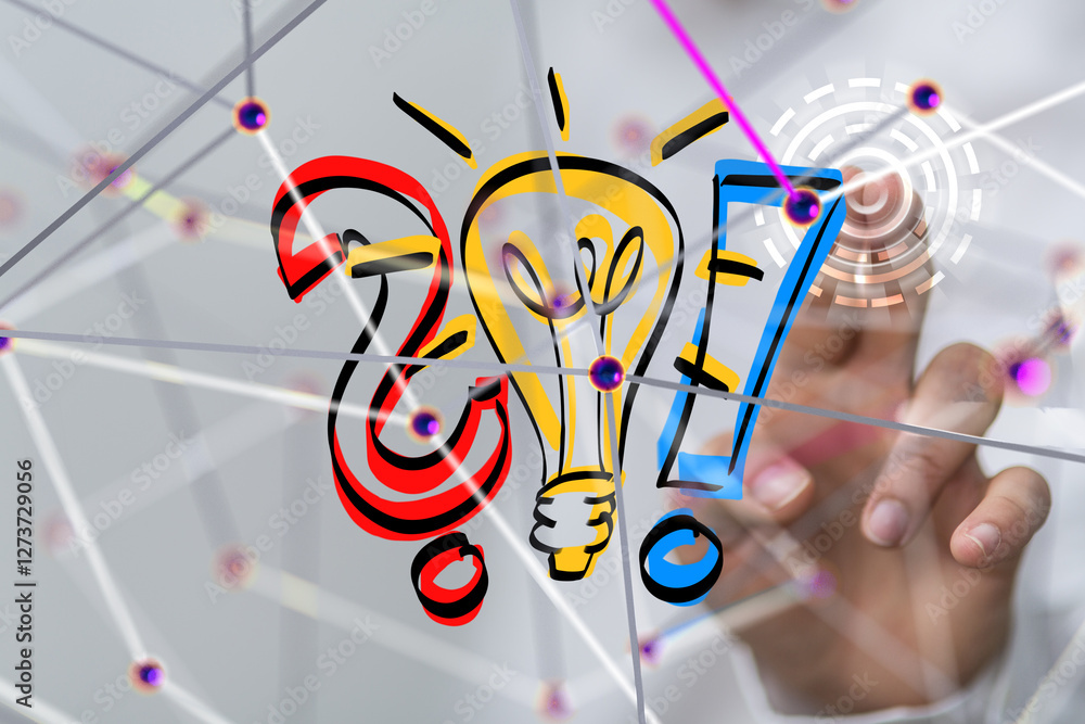 Poster Neural network 3D illustration. Big data and cybersecurity - 3d