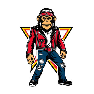 vector illustration of cartoon monkey rockstar mascot vector art