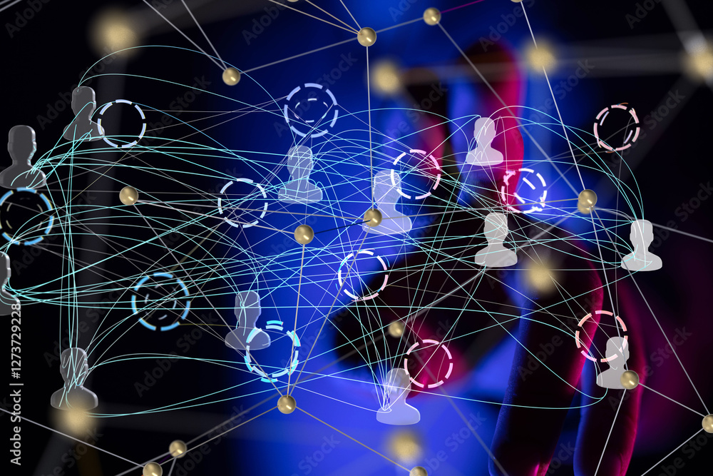Aufkleber Global network. Blockchain. 3D illustration. Neural networks and artificial intelligence. Abstract