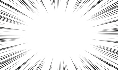 Naklejka premium Black and white radial lines background in comic book. Manga speed frame. Superhero action. Explosion vector illustration.