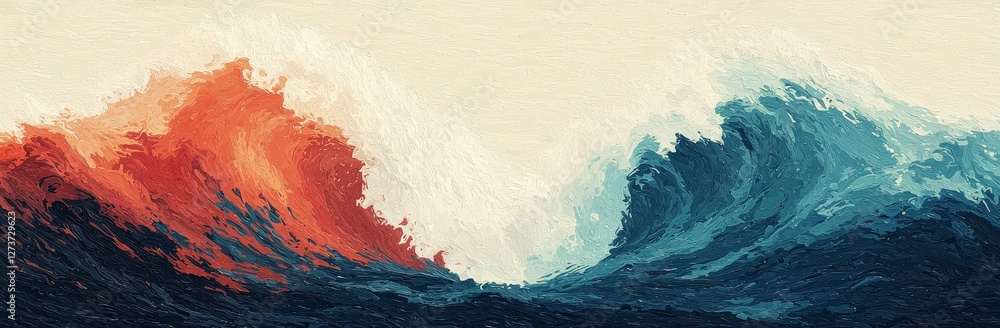 Poster a vibrant abstract wave background featuring horizontal patterns in firebrick, turquoise, and deep p