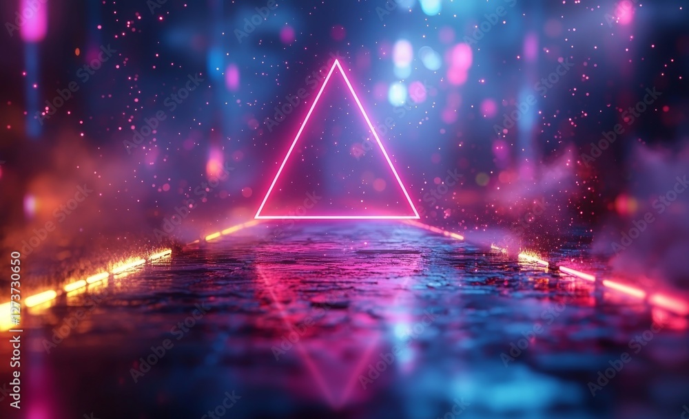 Poster the scene depicts a dark abstract futuristic environment with a triangle at the forefront, surrounde