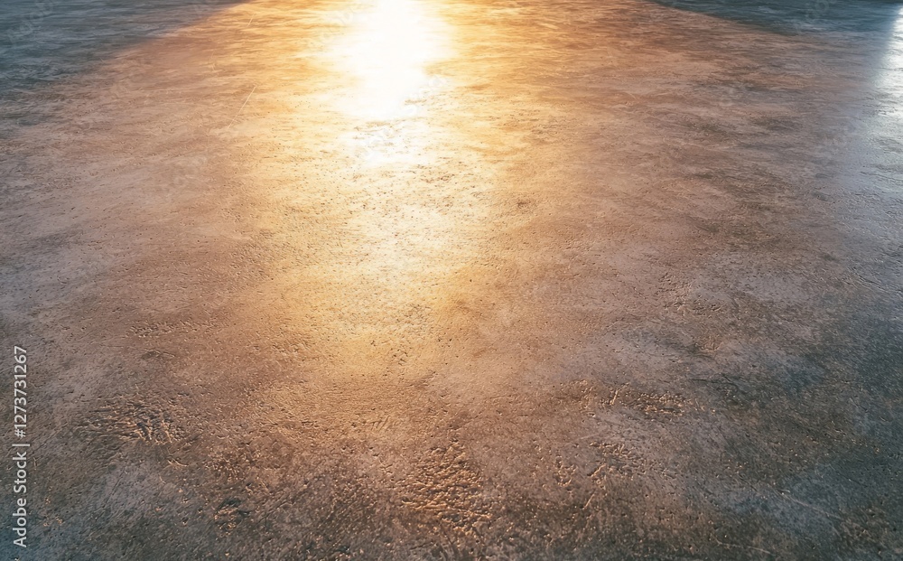 Poster in an empty industrial setting, soft light is reflected by a smooth and pristine concrete surface du