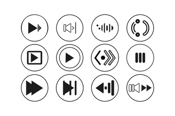Minimalist Media Control Icons Set for UI and UX Design