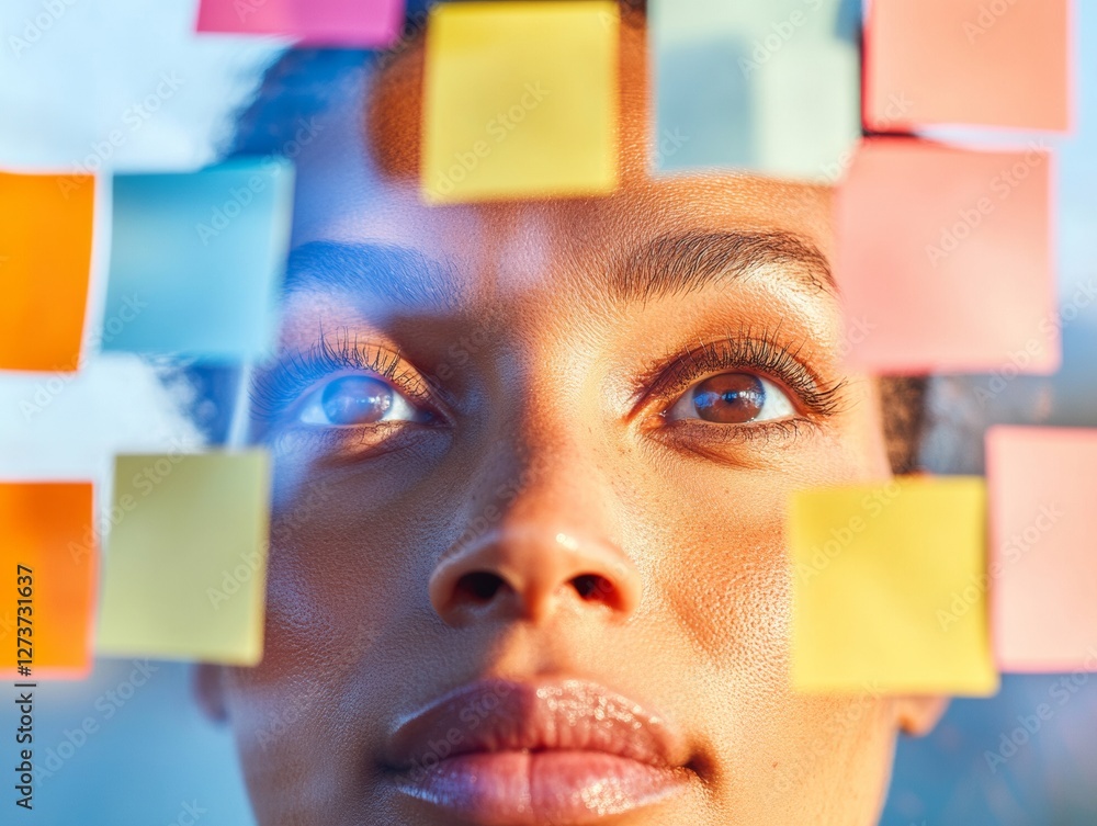 Leinwandbilder contemporary visual ideation diverse creative team brainstorm with colorful sticky notes - collabora