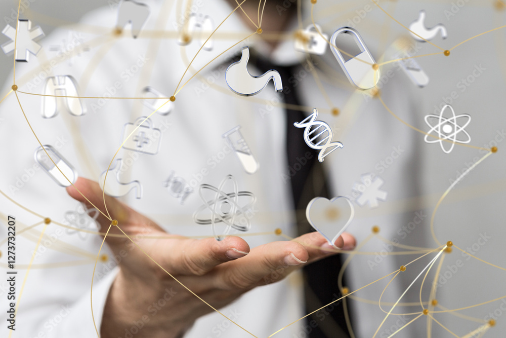 Poster digital medical futuristic interface 3d rendering