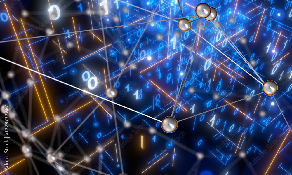 Poster neural network 3d illustration. big data and cybersecurity