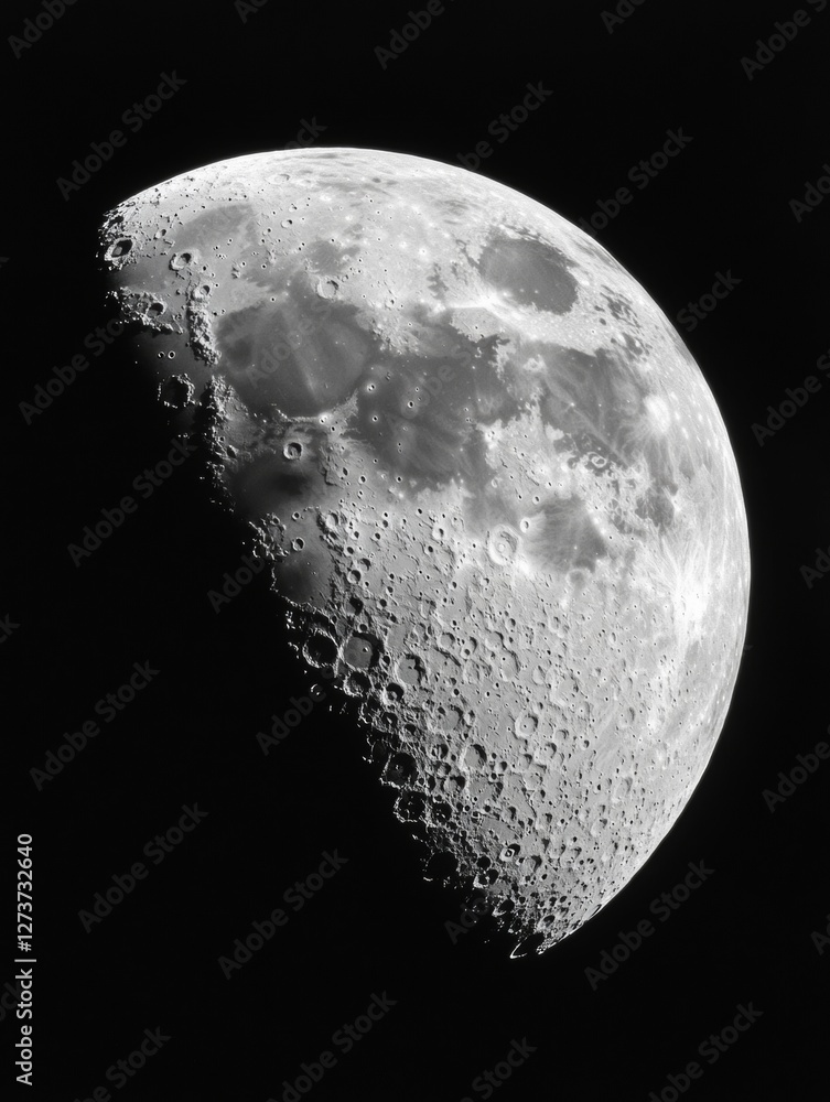 Poster monochrome astronomy aesthetic high-resolution lunar crater texture mapping for scientific visualiza