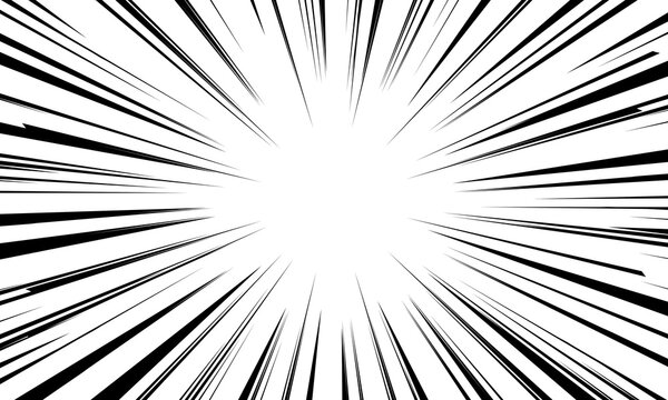 Black and white radial lines background in comic book. Manga speed frame. Vector illustration.