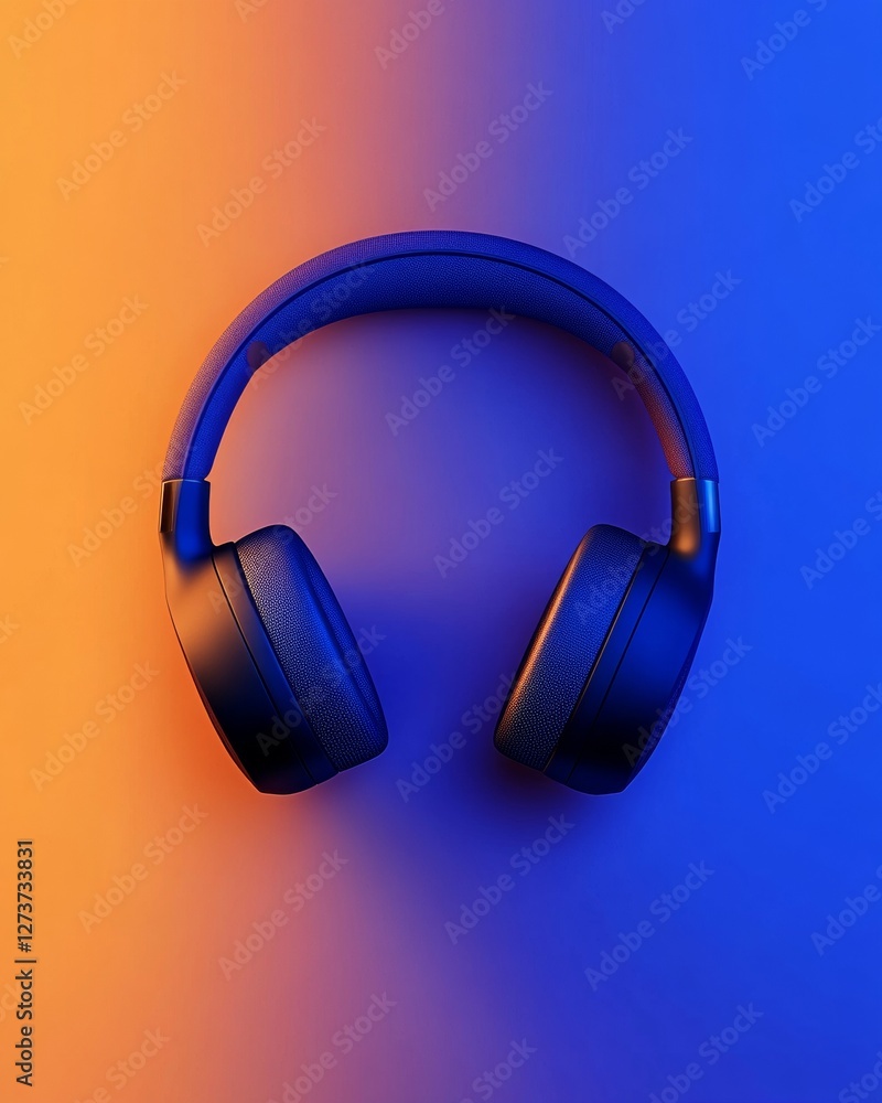 Poster gaming peripherals aesthetic led-enhanced headphones on gradient surface for modern entertainment sp