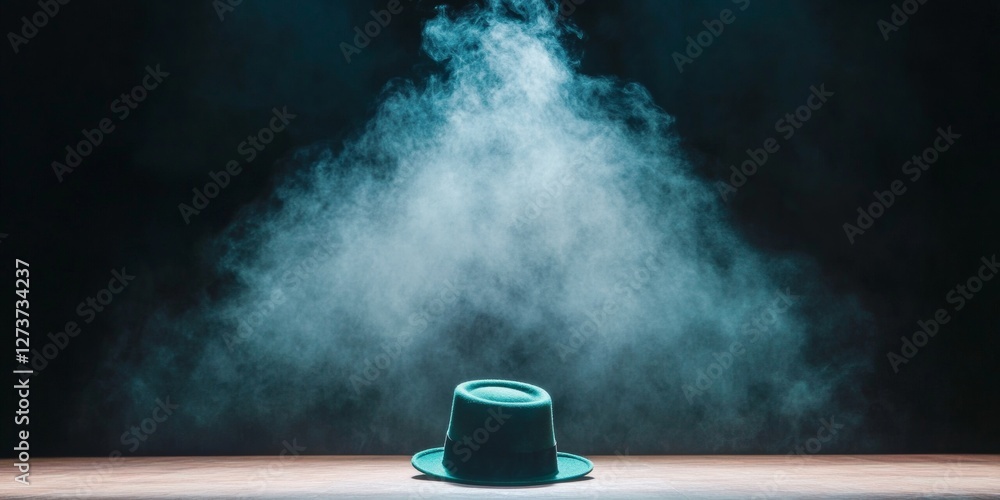 Poster dramatic light show performance graph of intersecting beams and top hat in theatrical smoke - specta