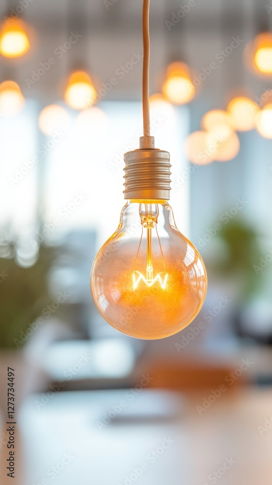 Poster ambient industrial lighting in modern workspace edison bulb with warm glow and minimalist design for