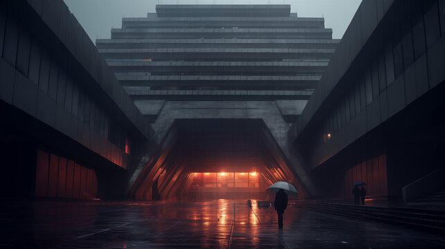 Futuristic Brutalist Architecture, Oppressive Government Beaurocracy, Big Brother - AI Generated