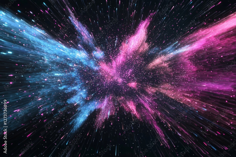 Poster the speed of light in a galaxy and an explosion in the universe are depicted in an abstract backgrou