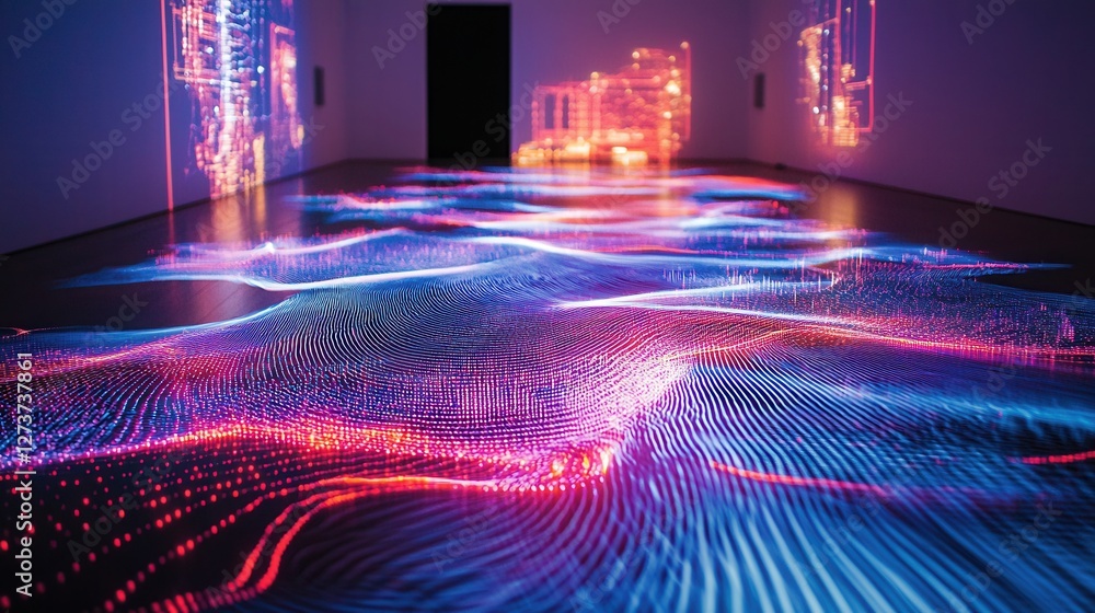 Poster abstract colorful data stream floor installation