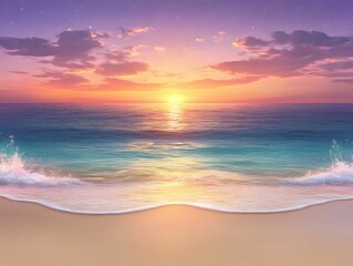 Fototapeta premium Serene Beach at Sunset with Pastel Sky and Gentle Waves Creating a Peaceful Atmosphere