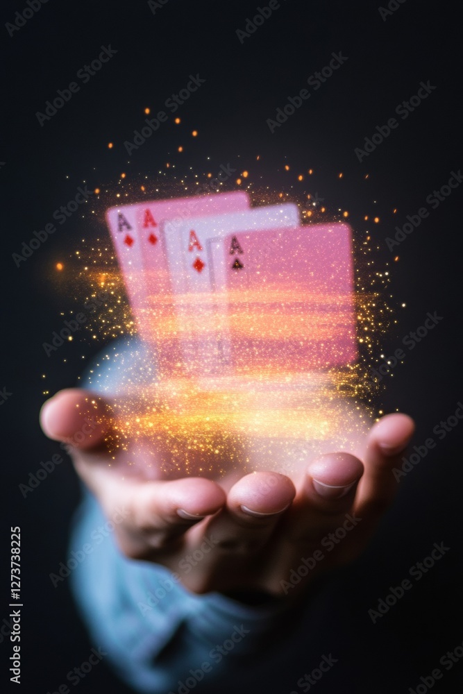 Poster stunning illusion art series playing card mastery with motion graphics and stage lighting - interact