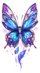 Beautiful butterfly, with blue and purple colors, in the style of cartoon style
