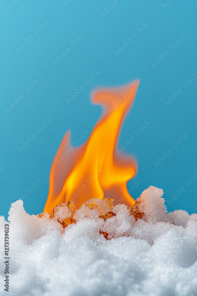 Poster dual element concept art fiery flame and frost on textured blue - visual content for marketing and f