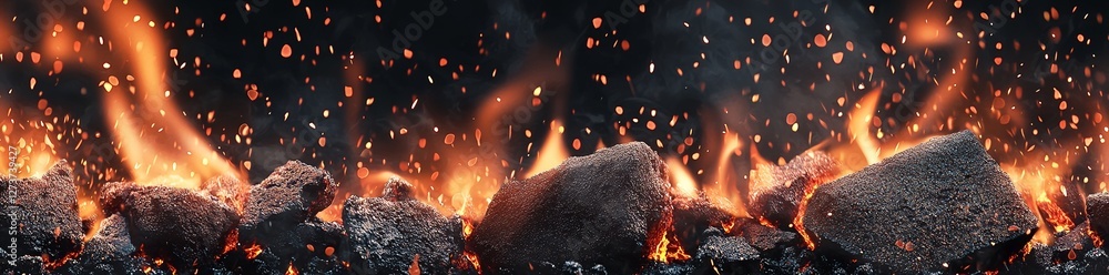 Poster fire sparks and embers create a glittering abstract display on a black background