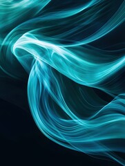 Fototapeta premium Abstract Cyan Light Trails on Dark Backdrop Creates a Dynamic and Modern Feel