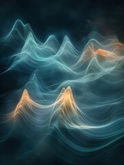 Fototapeta premium Abstract Glowing Landscape with Flowing Lines and Warm Light on Dark Background