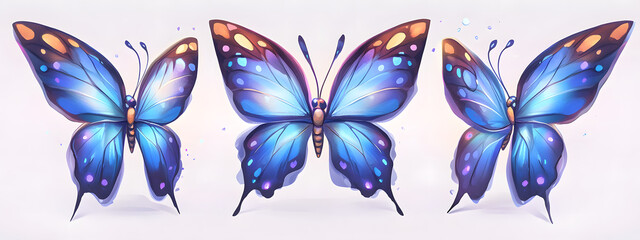 Beautiful butterfly, with blue and purple colors, in the style of cartoon style
