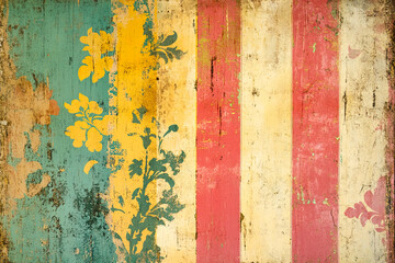 Vintage Striped Wall with Floral Design