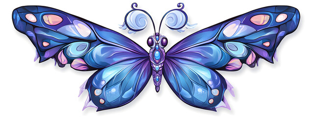 Beautiful butterfly, with blue and purple colors, in the style of cartoon style
