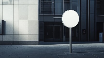 Blank round signpost on city street