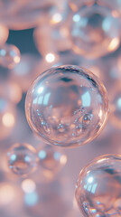 Naklejka premium Y2K aesthetics abstract background with glass 3d spheres in a glossy studio interior. Atmospheric retro technology backdrop 