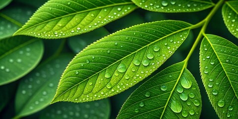 Fresh Green Leaves with Water Drops | Isolated Botanical Image