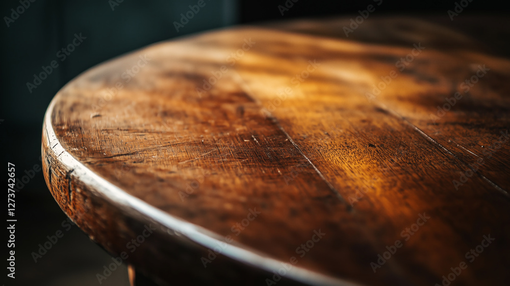 Aufkleber wooden table background with cozy soft sunlight and shadows. empty wooden table countertop perspecti