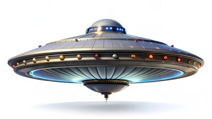 Spaceship, Flying Saucer, UFO, on White Background