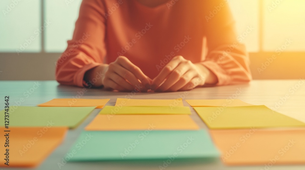 Poster vibrant collaborative workspace diverse team engaged with colorful sticky notes - enhancing corporat