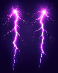 Two Vibrant Purple Lightning Bolts Striking Down in a Dark Night Sky Illustration