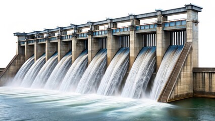 Dam Water Gates, Hydroelectric Power, White Background