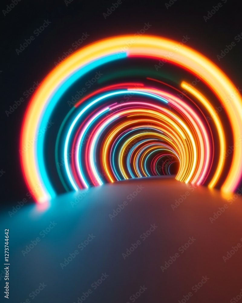 Poster Neon Motion Paths in VR Fitness Dynamic Light Trails in Futuristic Architecture for Immersive Tech-Driven Workouts - Enhancing Engagement and Innovation in the Health Industry