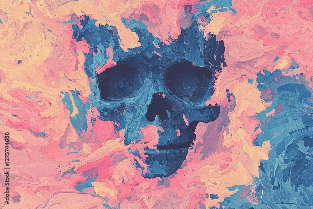 Poster against an abstract background, a kaleidoscope of unsolved puzzles combines to create a mesmerizing 