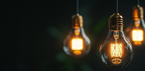 Suspension of light bulbs on a dark background evokes a sense of warmth and coziness found in indoor cafes or Christmas parties