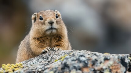 Curious squirrel explores rocky environment