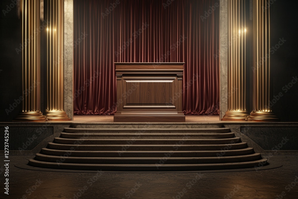 Poster the performance show is set against an event stage light background with a spotlight, an empty stage
