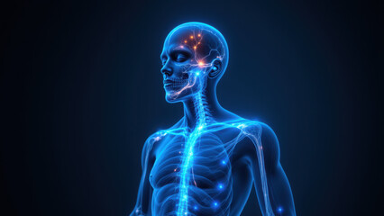 Vagus Nerve Stimulation with 3D rendering of human head and neck anatomy.