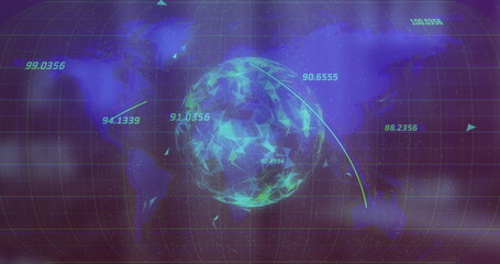 Image of data processing over globe and world map