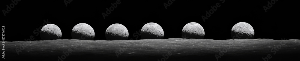Aufkleber Celestial Graphical Art Display Sequenced Lunar Phases with Cloud Textures - Educational Astronomy Decor and Interactive Science Exhibits for Modern Learning Environments