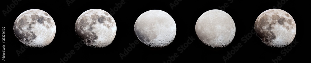 Poster celestial wall art sequential moon phases on canvas with soft cloud accents - modern astronomy educa